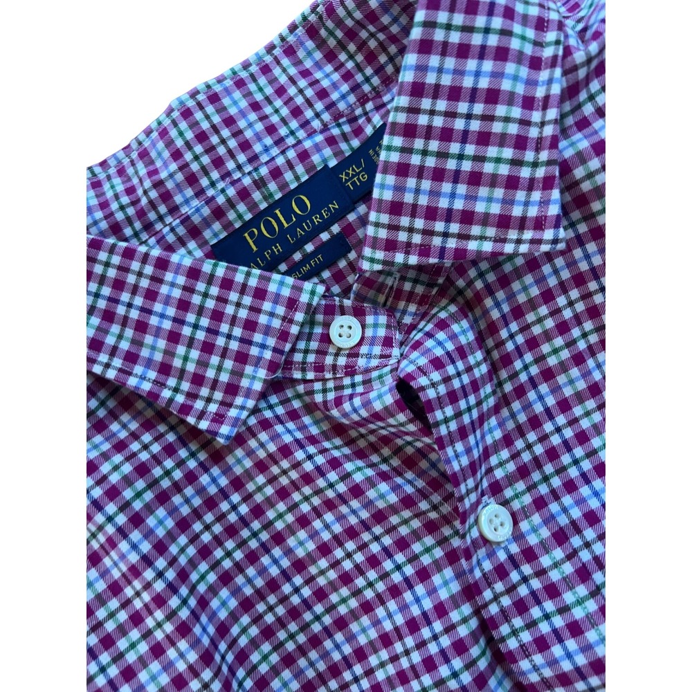 Polo Ralph Lauren Mens XXL Slim Fit Plaid Button Down Shirt Green Cotton